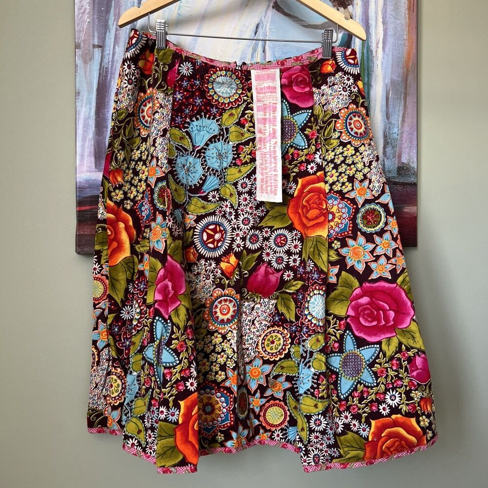 Oilily Sz 44 Limited Edition Floral Velvet Cotton Skirt Gorgeous EXCELLENT